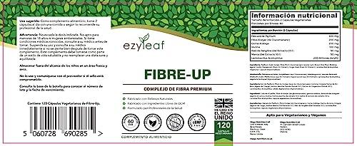 Ezyleaf Nutrition Ezyleaf Fibre-UP Glucomannan Capsules Konjac Fibre Capsules + Inulin, Psyllium Husk, Acidophilus Probiotic, Acacia Fibre Prebiotics Diet | 120 Vcaps | UK ISO Certified, Non-GMO, Vegan, Allergen Free