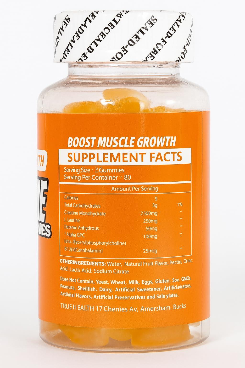 TRUE HEALTH True Health Creatine Monohydrate Gummies - Vegan Muscle Recovery Supplement, Orange Flavor, 60 Count - Easy & Tasty Post-Workout Boost