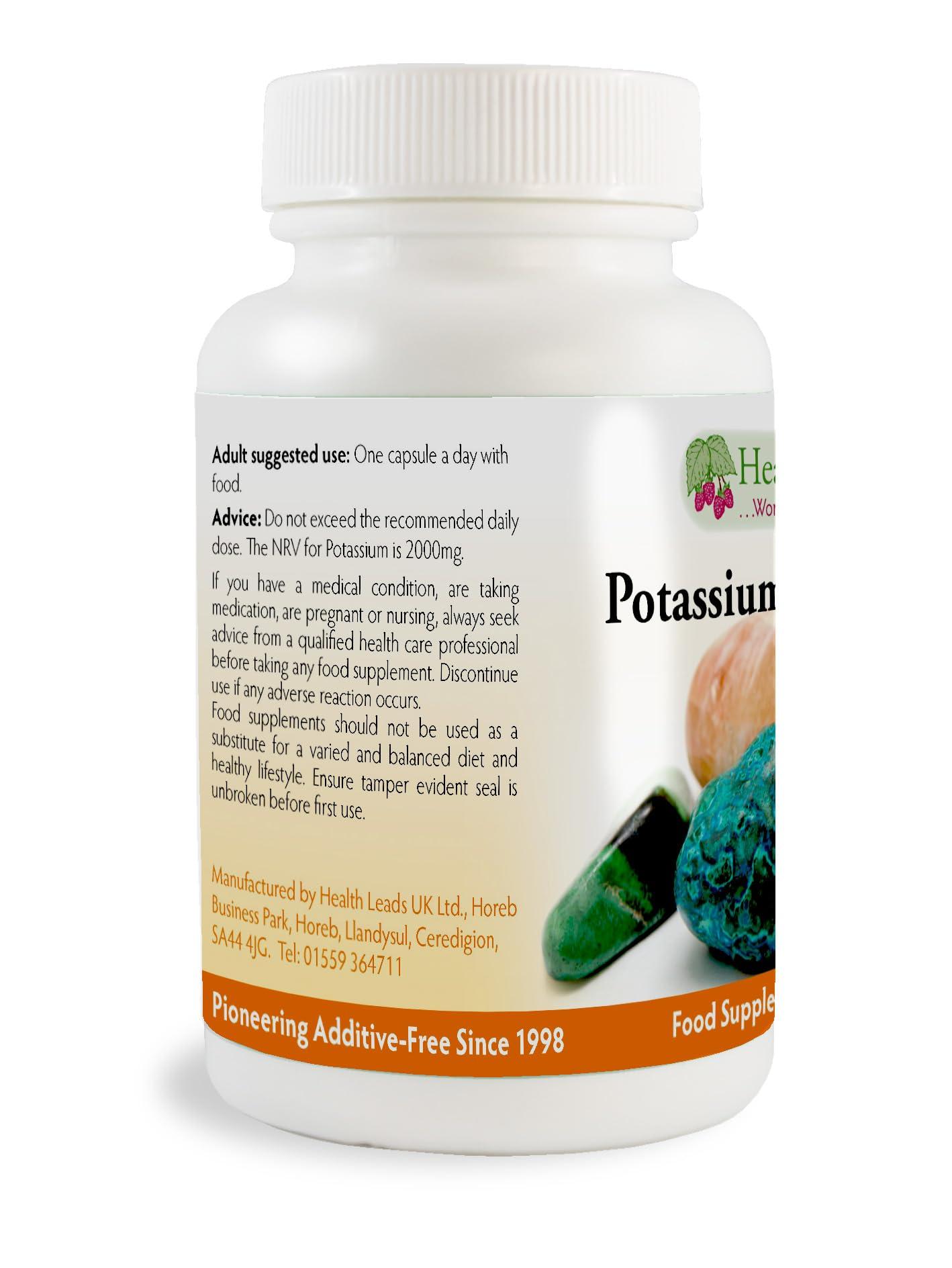 Health Leads ...Working With Nature Potassium Gluconate 500mg x 90 Capsules (100% Additive Free Supplements)