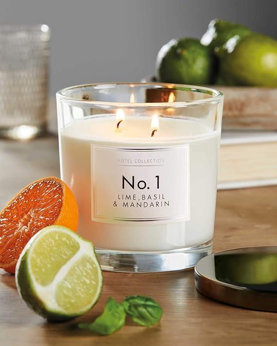 FreshCart Basics FreshCart Basics Hotel Collection Aldi NO 1, 2 x Wick Candles, Lime Basil & Mandarin in Glass JAR with LID 300G (Pack of 2)