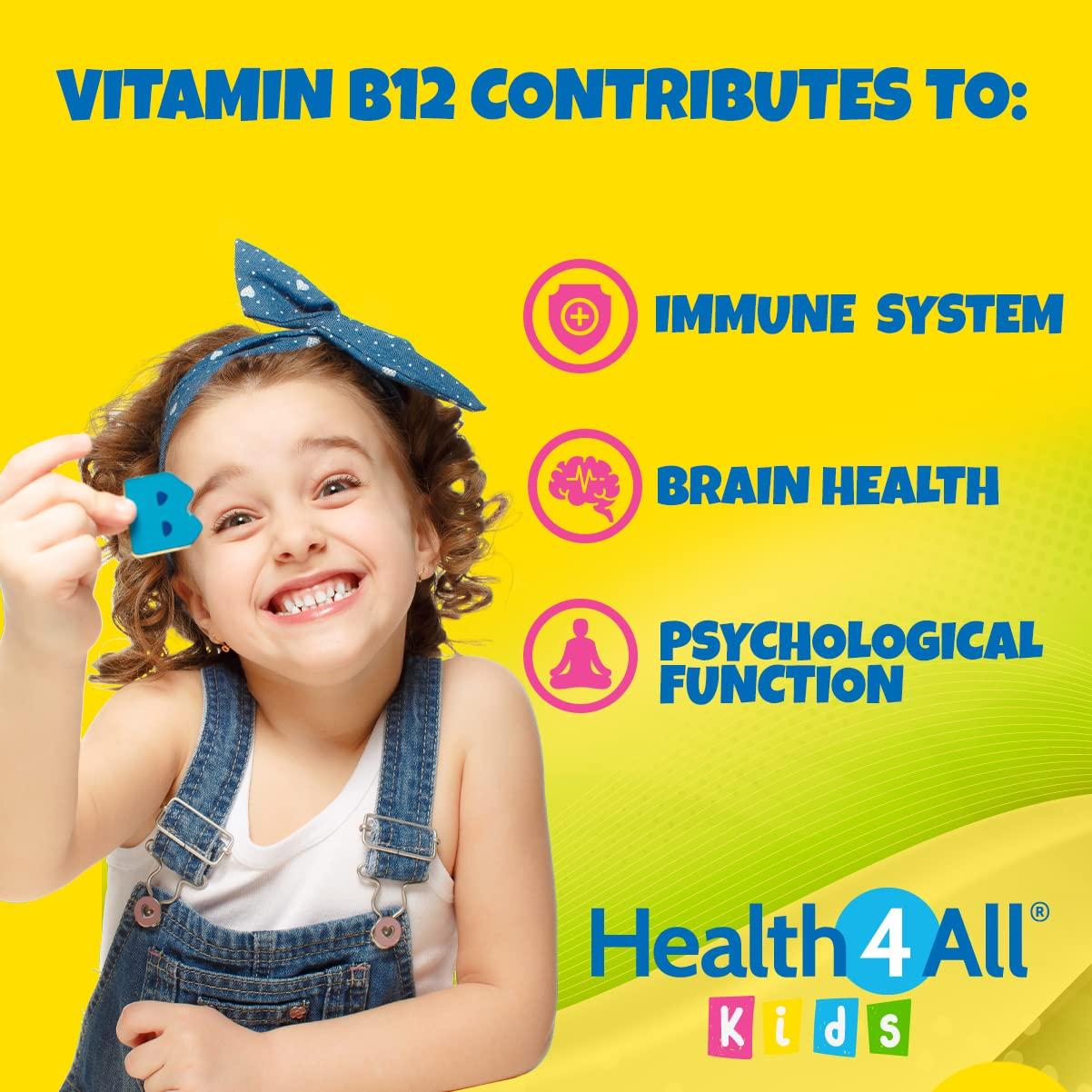 Health4All Kids Vitamin B12 2.5mcg Sublingual 180 Tablets (V) Vegan Methylcobalamin Chewable Tablets for Children. Orange Flavoured. Made in The UK by Health4All