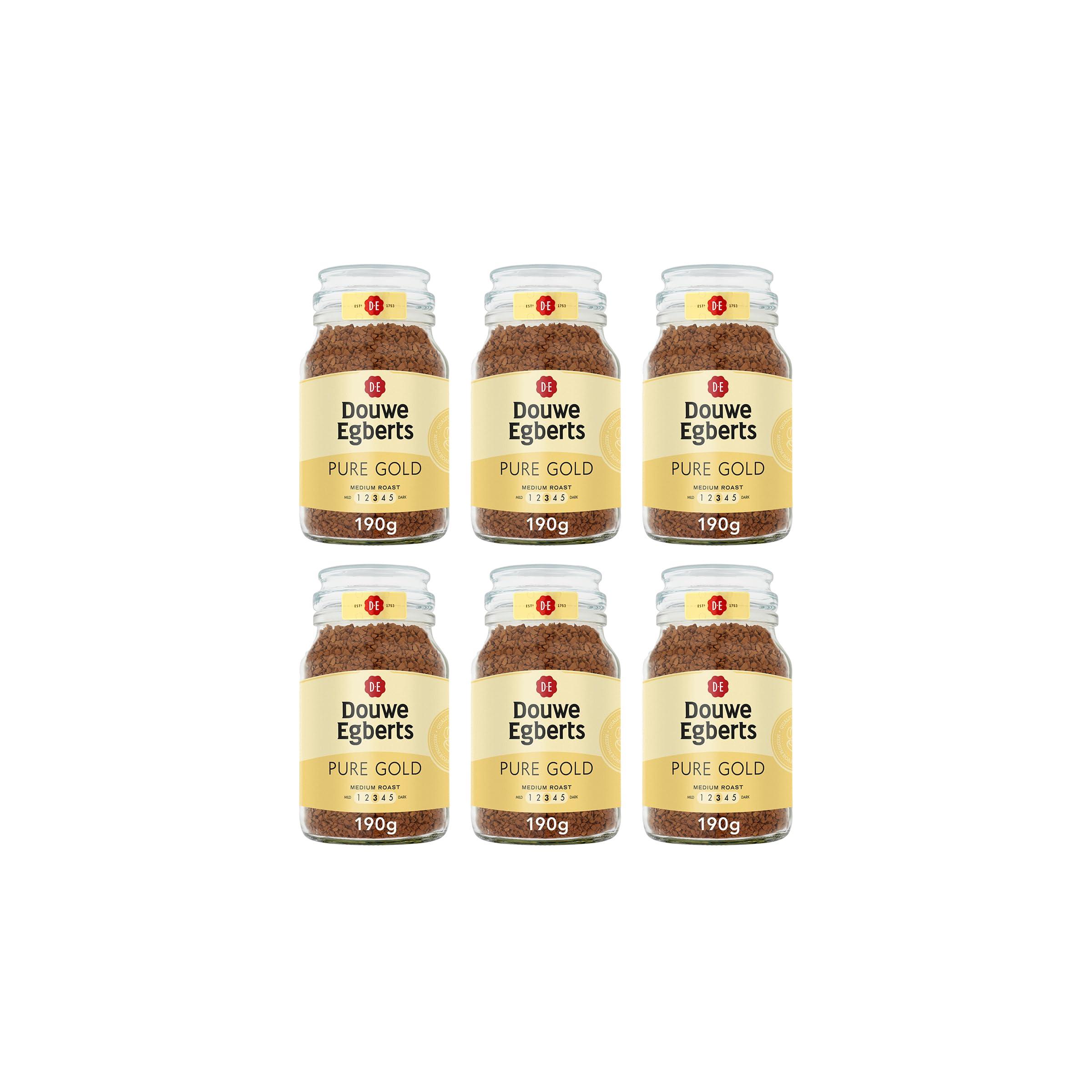 Douwe Egberts Douwe Egberts Pure Gold Medium Roast Instant Coffee 190g (Pack of 6 Jars, Total 1.14kg)