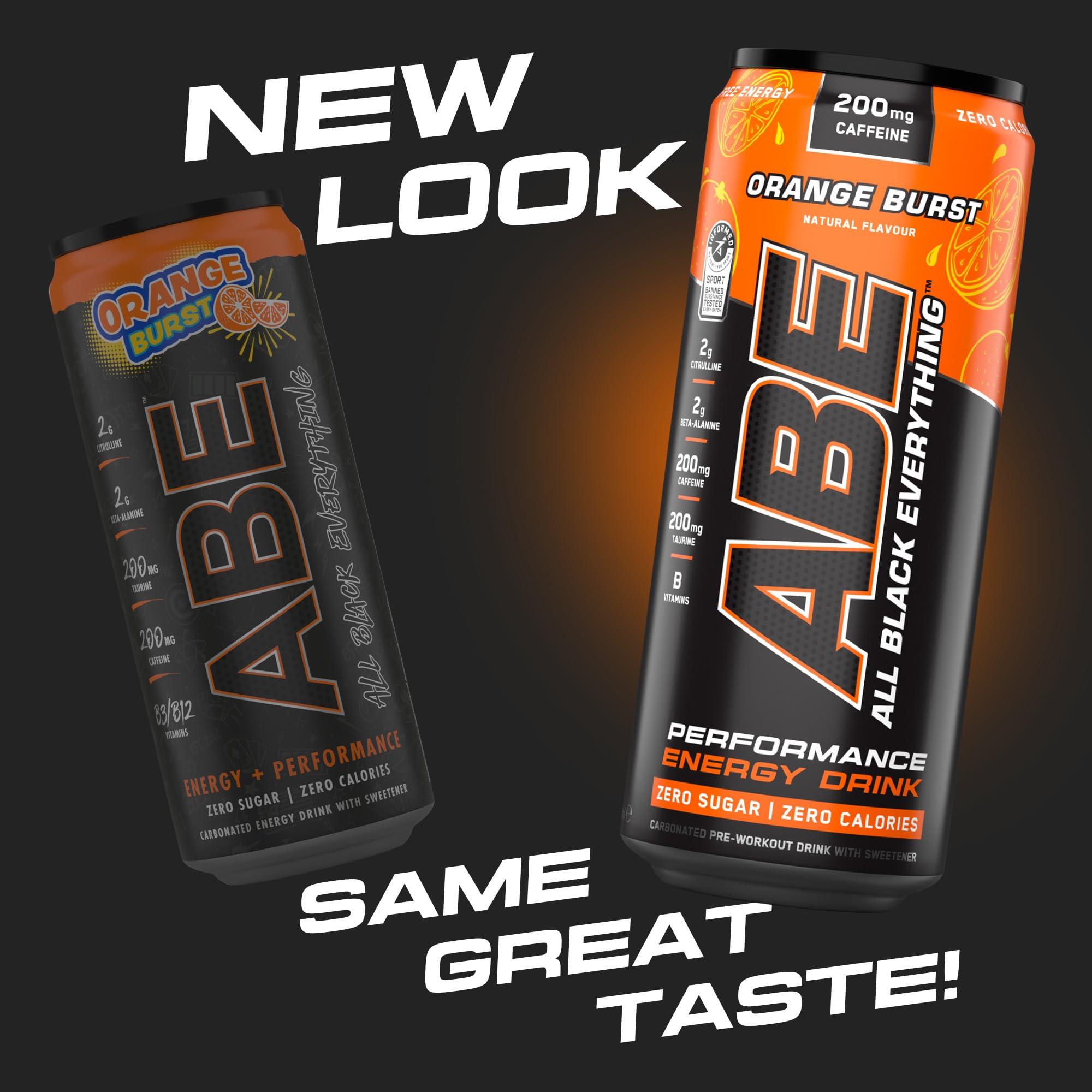 Applied Nutrition Applied Nutrition ABE Pre Workout Cans - All Black Everything Energy + Performance Drink, ABE Carbonated Beverage Sugar Free with Caffeine (Pack of 24 Cans x 330ml) (Orange Burst)