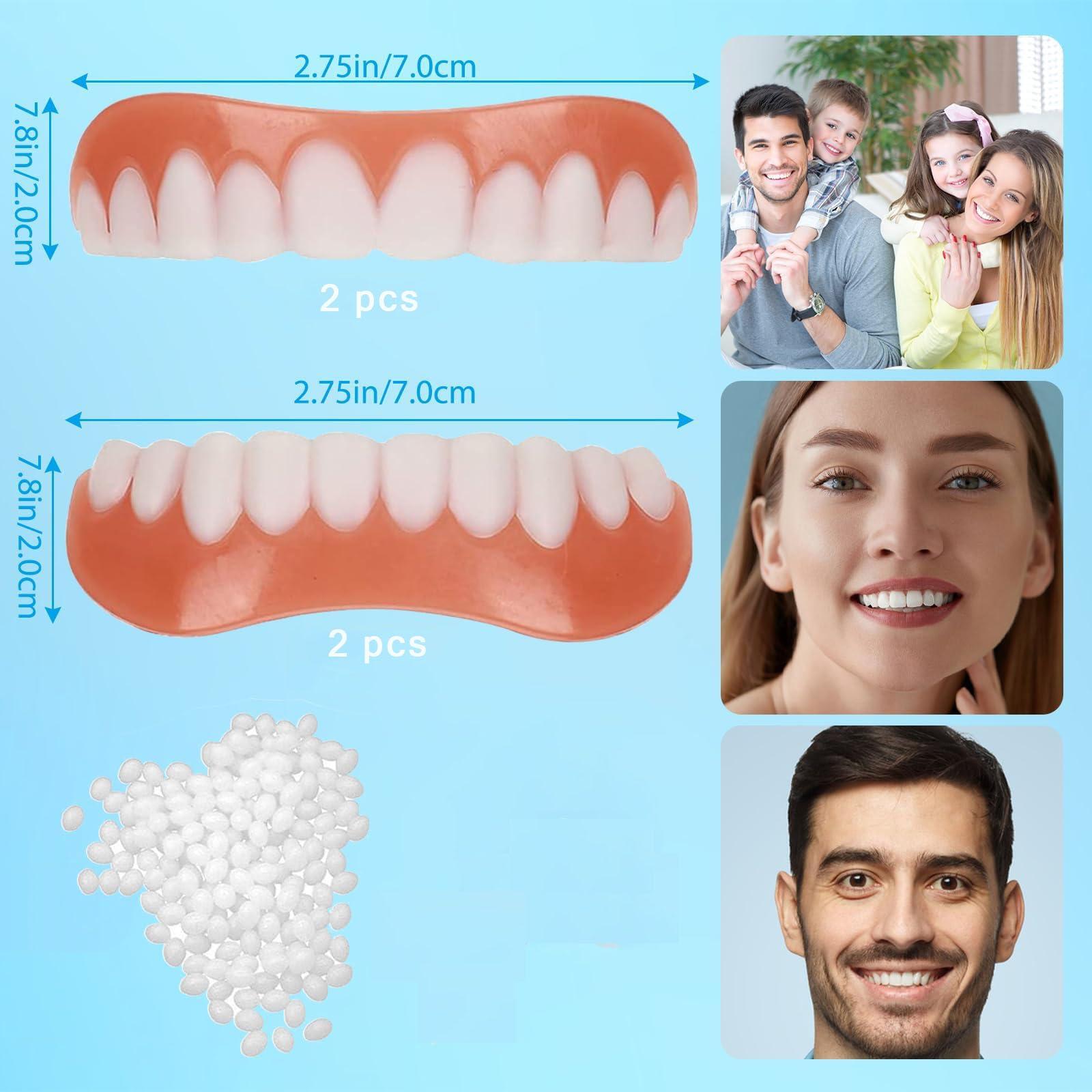 Brigtviee Brigtviee Silicone Reline Denture Set, 2 Pair of Snap-On Dentures Set Upper & Lower,Veneers Snap in Teeth Teeth Comfort Fit, for Men Women with Bad Teeth