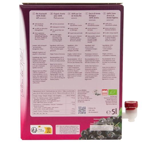 Aronia ORIGINAL Aronia ORIGINAL Organic Aronia Berry Juice Bag-in-Box 5 L | 100% Pure Aronia Fruit Juice, No Added Sugar, Not From Concentrate | Vegan, Organic, Non GMO Chokeberry (Aronia Berries)