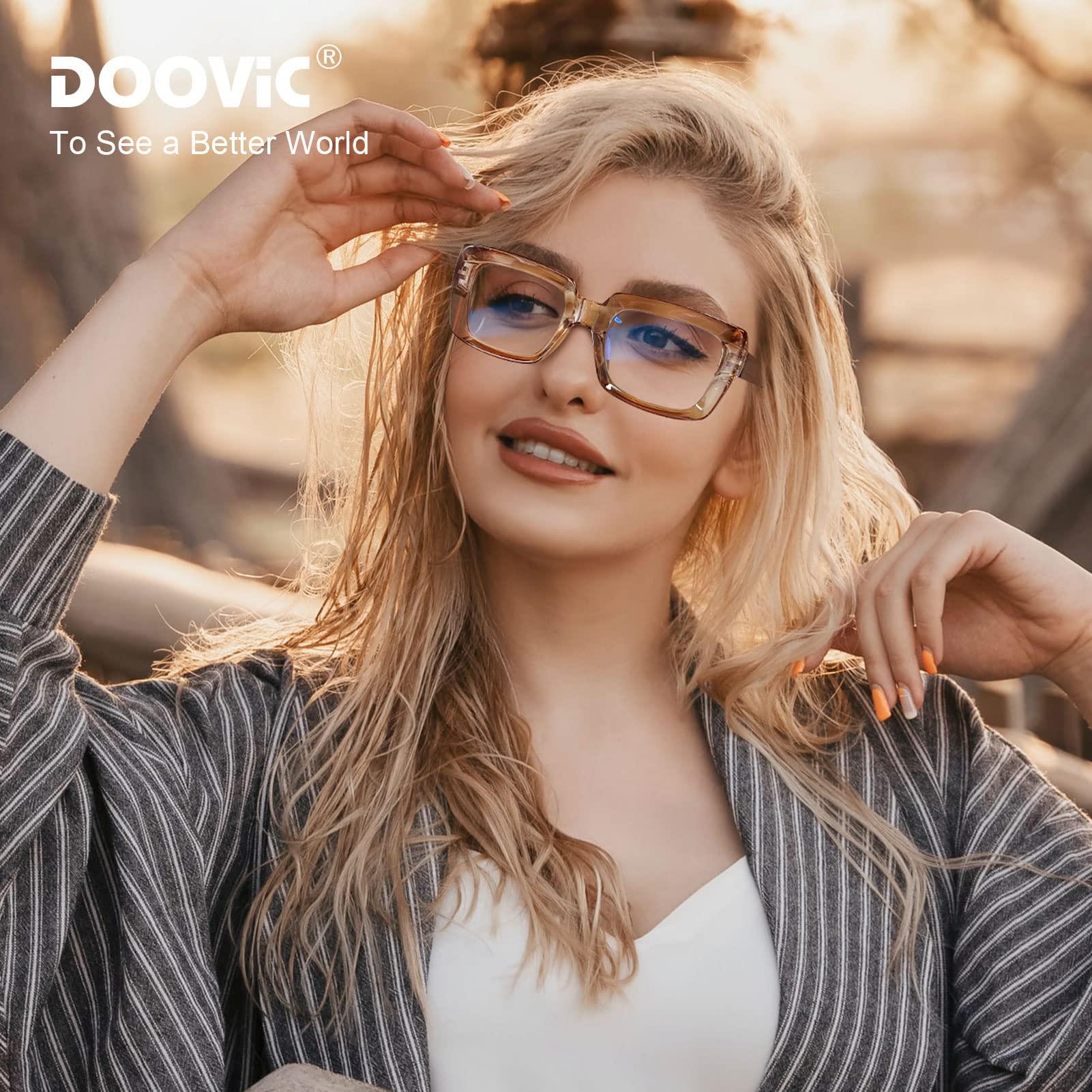 DOOViC DOOViC Reading Glasses 1.75 - Blue Light Blocking Computer Readers Glasses Oversize Frame for Women (Champagne,Rectangular)