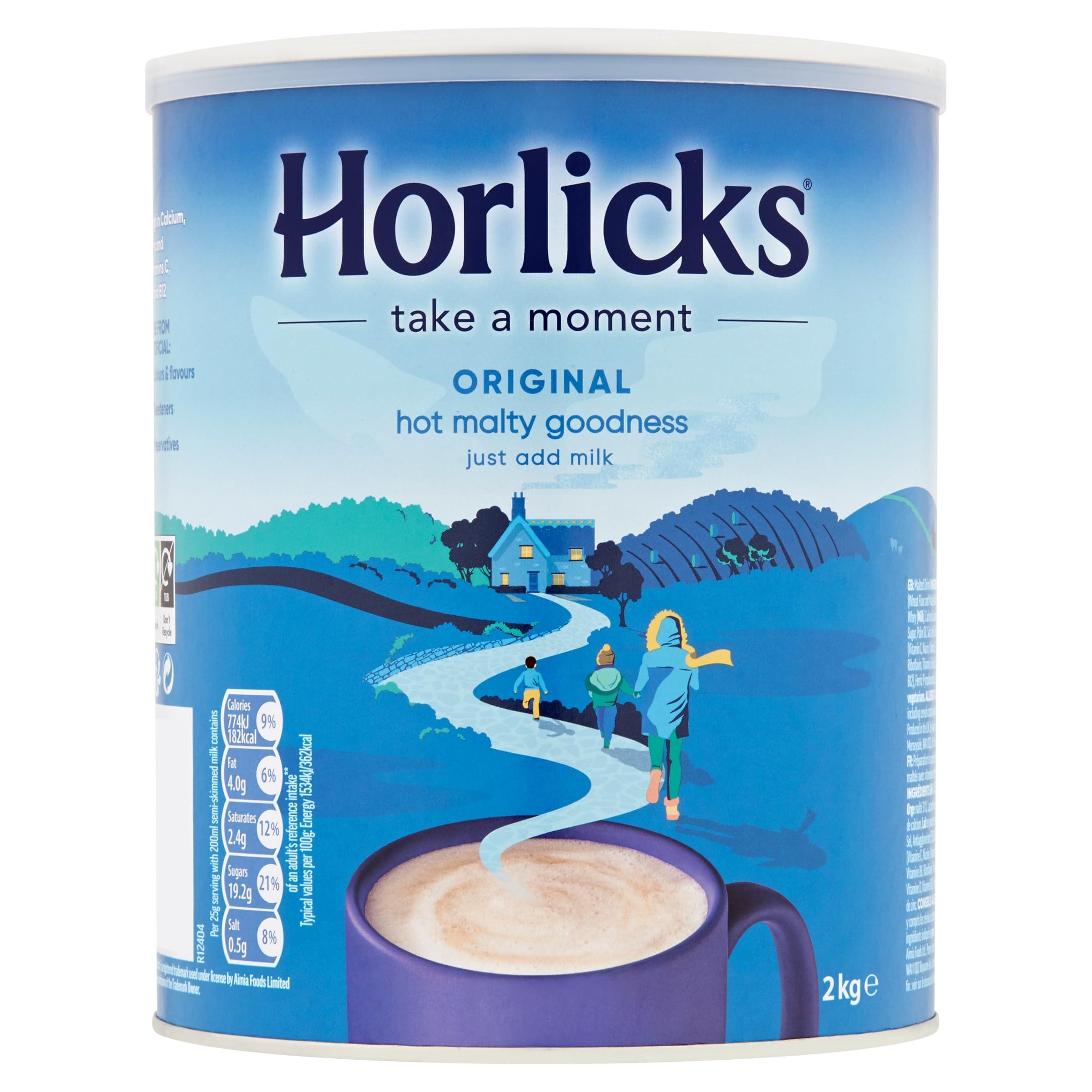 Horlicks Horlicks Original Malted Milk 2kg (Pack of 2) - Just add milk, The Original Malted Drink. High in Calcium, Zinc, Vitamin C, Vitamin D & Vitamin B12.