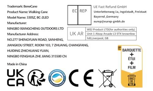 BeneCane BeneCane Walking Cane for Women Folding Cane for Men with Two Led Lights Quad Cane with Stable Base Lightweight and Adjustable Walking Stick (Blue)