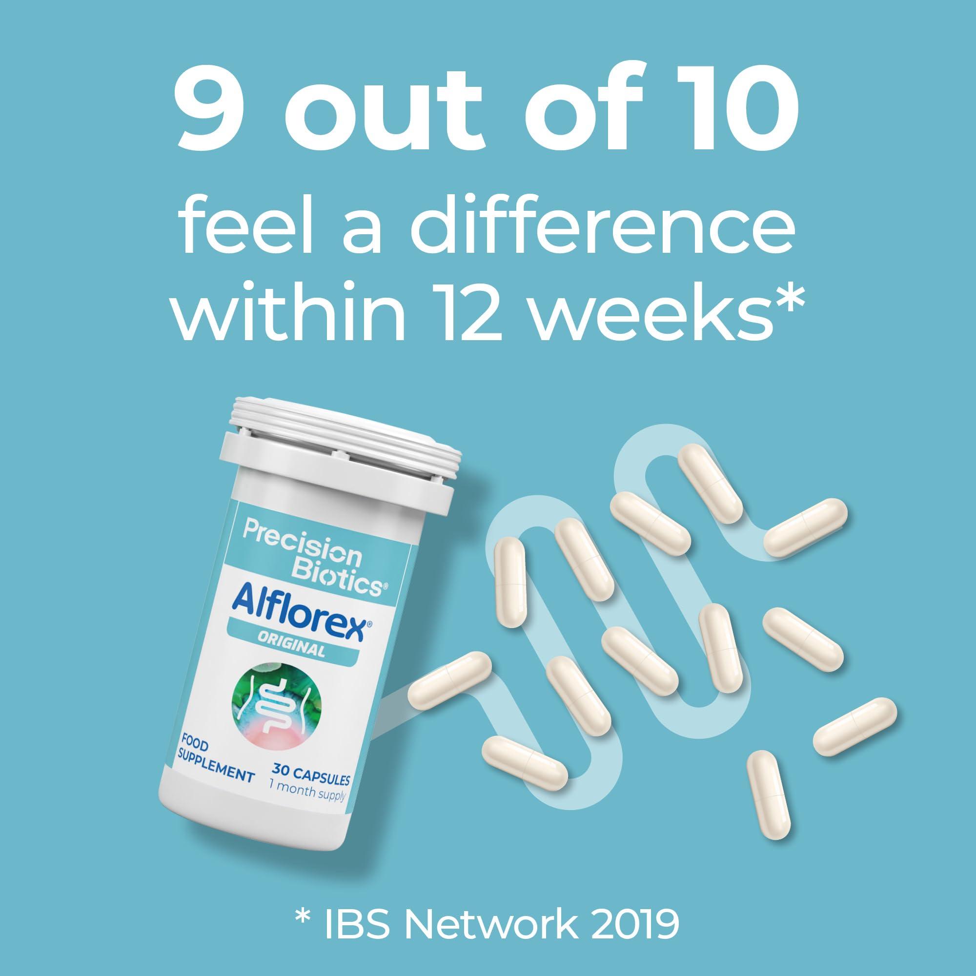 PrecisionBiotics Alflorex Original - Daily Gut Health Probiotics Supplement with Unique Bifidobacterium Longum Bacteria Strain 35624 - Bacterial Cultures - 30 Capsules