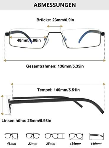 LANOMI Lanomi Rectangle Reading Glasses Metal Half Rim Flexible TR90 Arm Blue Light Blocking Reader Aid Eyeglasses with Case Black(HD Lens) 2.75