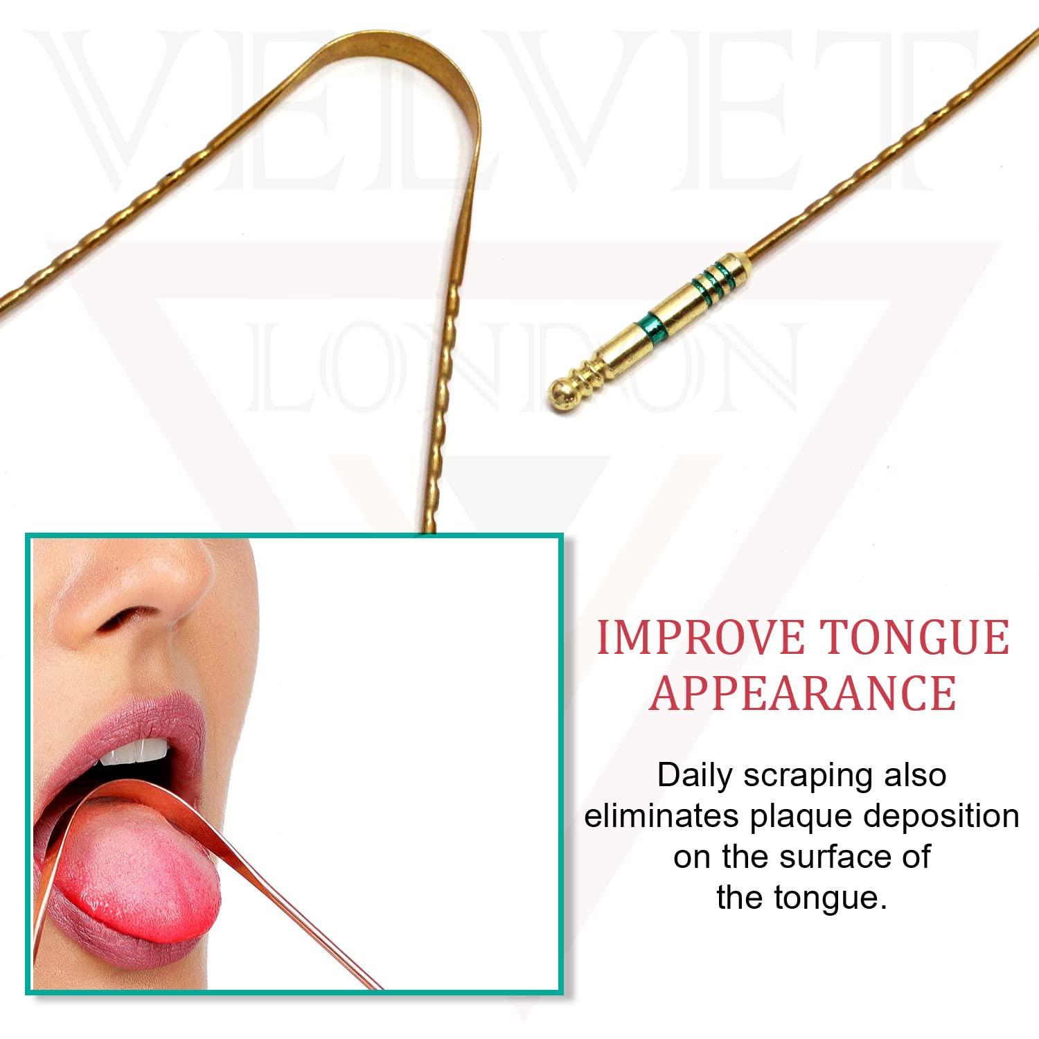 velvet london VELVET LONDON Brass Tongue Scrapers for adults, Grip Handles Tongue Scraper, Dental Care Hygiene Oral Care Ayurvedic Mouth Tongue Cleaner Fresh Breath, U shape (Brass (Pack of 5))