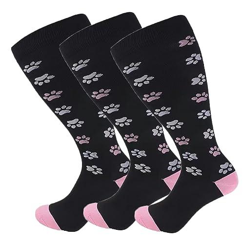 Cheeroyal 3 Pack Plus Size Compression Socks for Women and Men, 20-30mmhg Extra Large Wide Calf Knee High Stockings for Circulation Support (4XL, YSZ06-2)