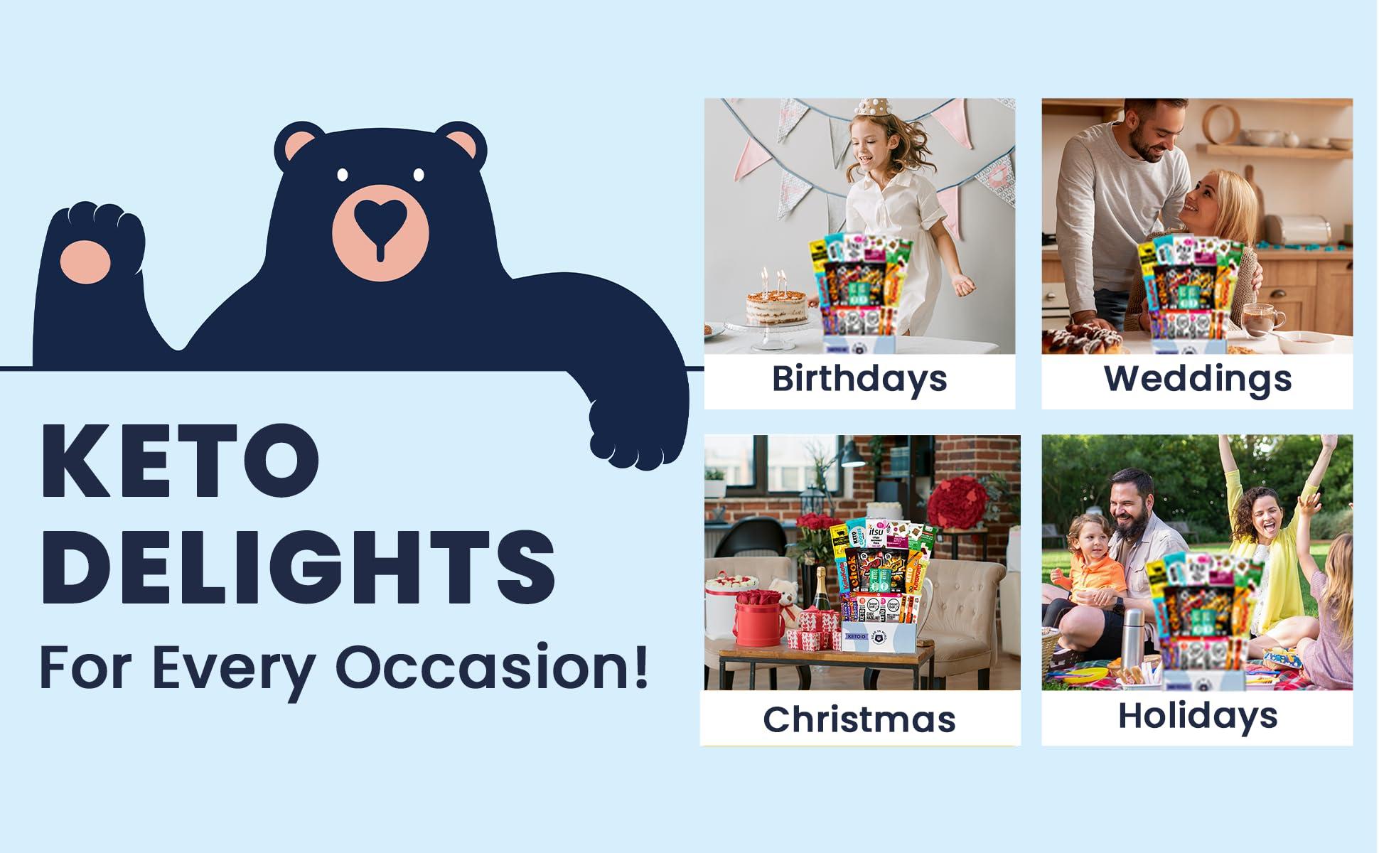 BEAR IN MIND Keto Snack Box Hamper: Ultimate Keto Gift Box - Keto Snacks and Treats UK - Gluten-Free & Vegetarian - Perfect Low Sugar Gift Box Treats for Keto and Paleo Lovers - Ideal Keto Gifts for Women and Men