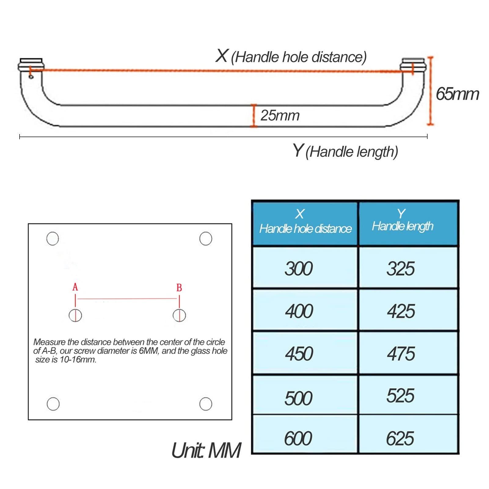 Suuim Push and Pull Glass Shower Door Handle Stainless Steel,Bathroom Door Knobs Grab Bar Rail Replacement Parts Towel Bar Single Sided Handles/450Mm (600mm)