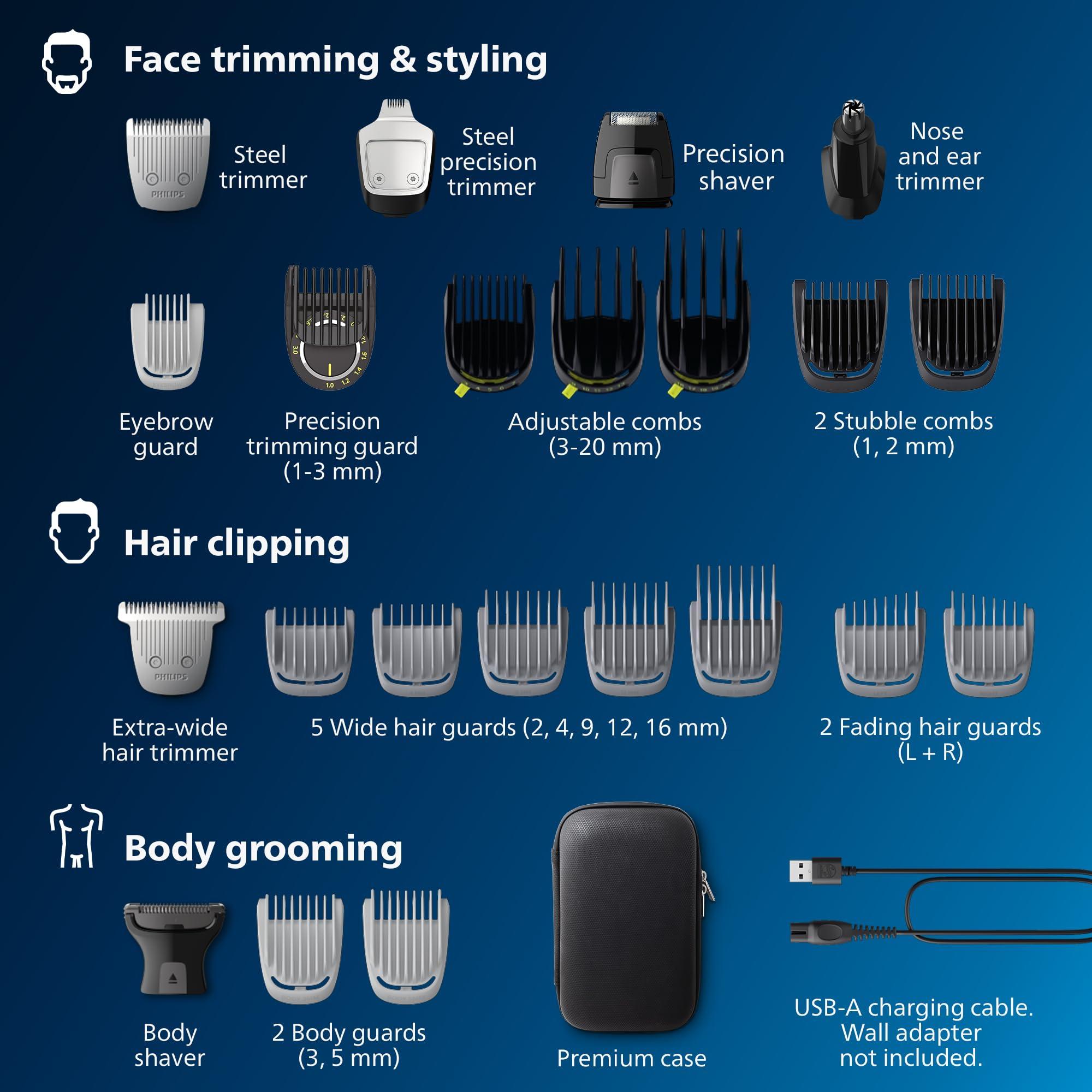 Norelco Philips Norelco Multigroom 9000 Series, All-in-One Trimmer, Beard Trimmer and Hair Clipper, 25-Piece/27-Length Men's Grooming Kit for Beard, Face, Nose, Ear and Body, Travel Kit, MG9522/50
