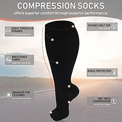 Cheeroyal Cheeroyal 1 Pack Plus Size Compression Socks for Women and Men, 20-30mmhg Extra Large Wide Calf Knee High Stockings for Circulation Support (7XL, black)
