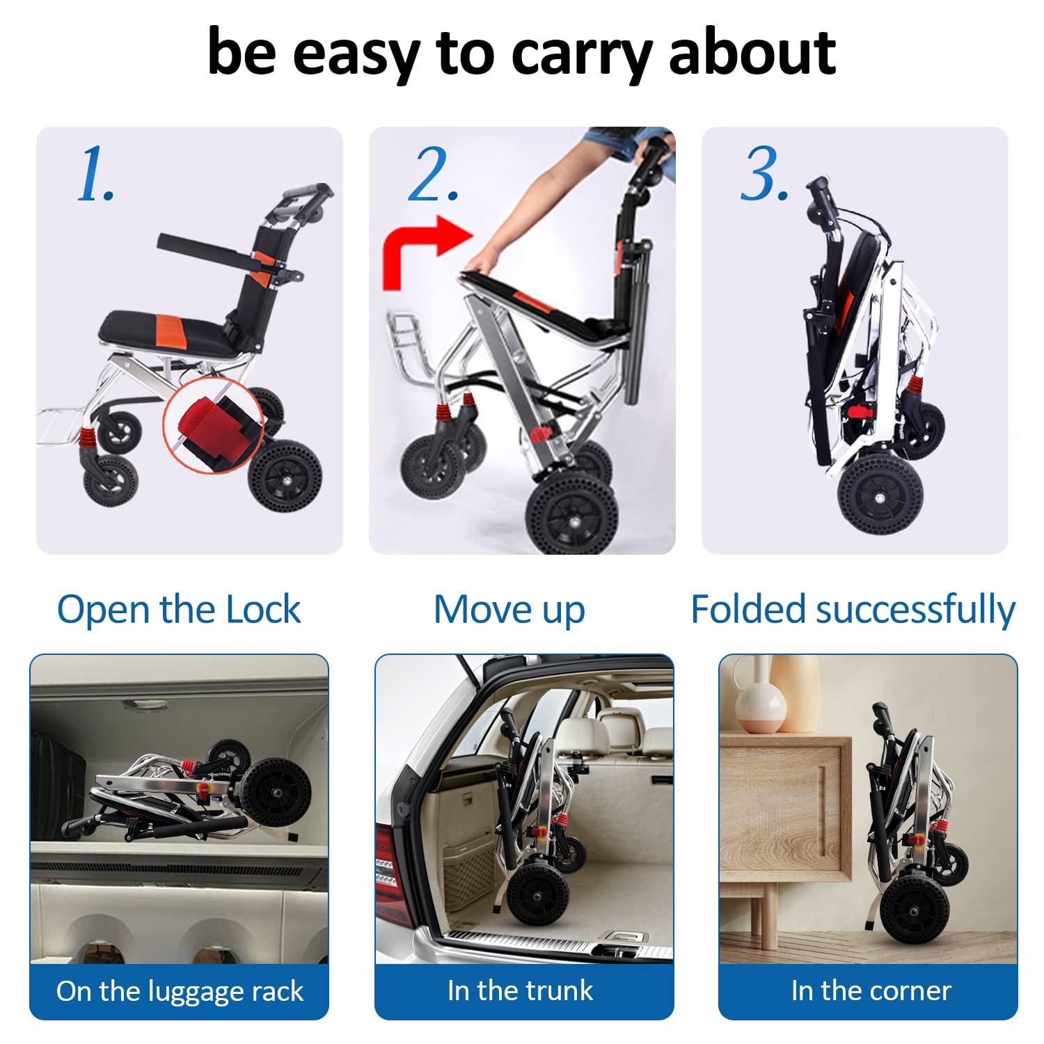 FreshCart Basics Super Lightweight Travel Wheelchair for Adults - No Assembly Required, Foldable Transport Chair with Travel Bag, Cushion & Anti-Tipper