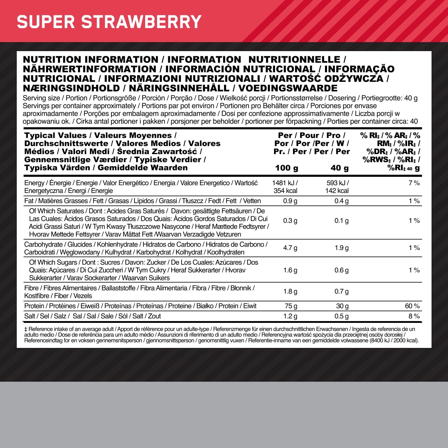 Optimum Nutrition Optimum Nutrition Platinum Hydro Whey, Hydrolysed Whey Protein Isolate Powder with Essential Amino Acids, Glutamine and BCAA, Super Strawberry Flavour, 40 Servings, 1.6 kg