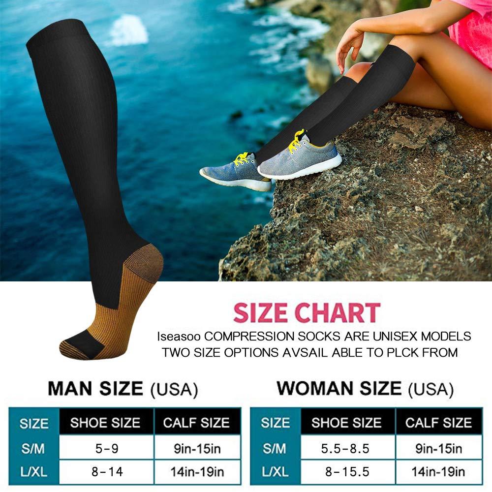 Iseasoo Iseasoo Copper Compression Socks For Men & Women Circulation-Best For Running Hiking Cycling 15-20 mmHg