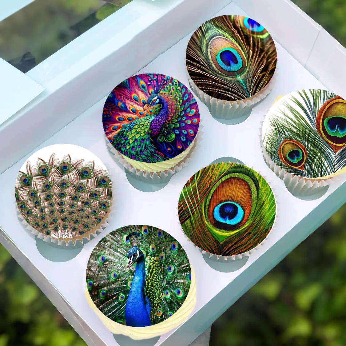 Anglesit 24 x Pre-Cut Peacock 1 Edible Stand up Wafer Paper Cupcake Toppers Cake Decorations Birthday Party Peafowl Feather Bird