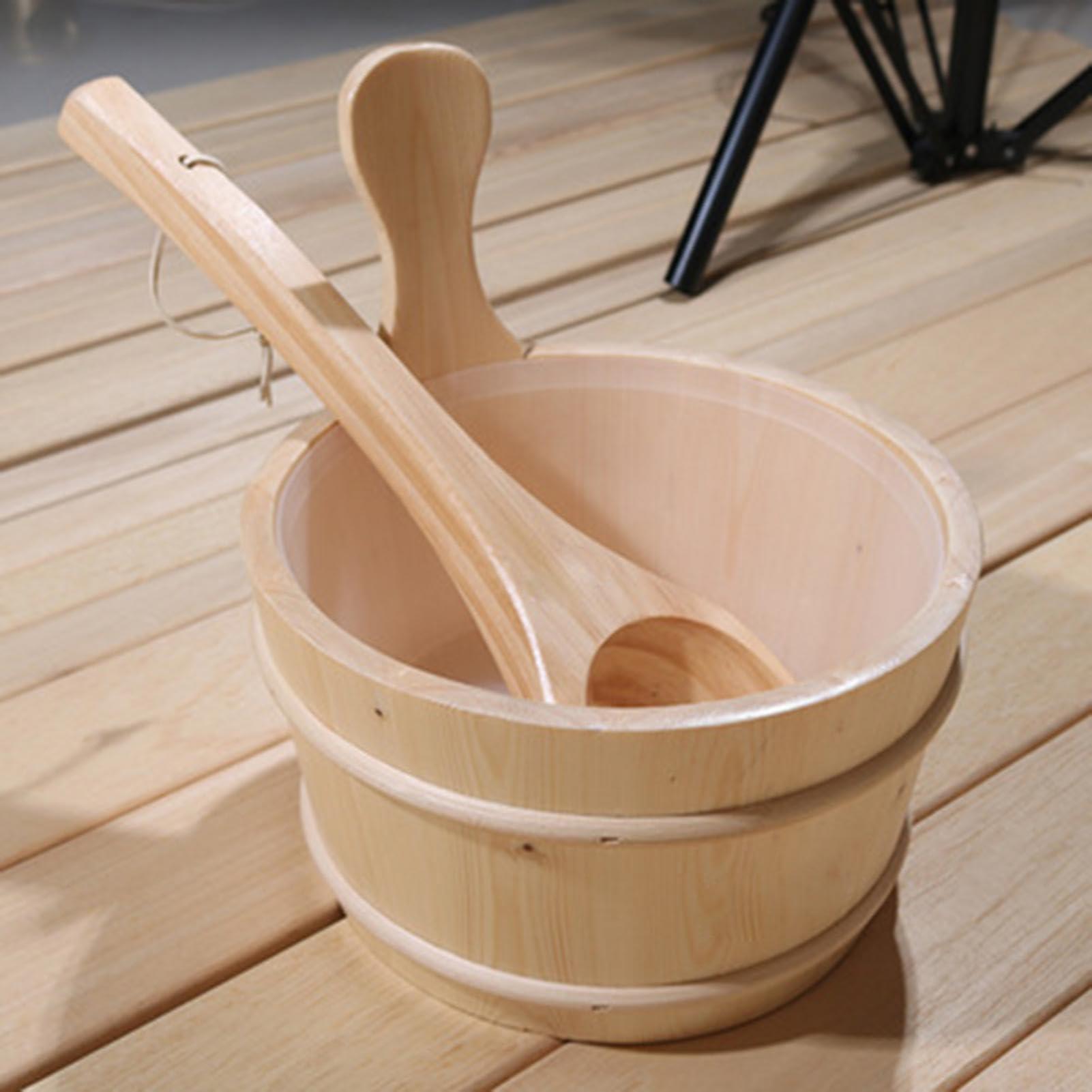 Xinhuju Sauna Accessories Kit - Wood Sauna Kit, Wood Sauna Barrel Set | 4L Sauna Accessories Wood Wood Bucket, Set Sauna Water Bucket Wood Ladle Kit, Gift for Friends, Parents, Grandparents for Shower