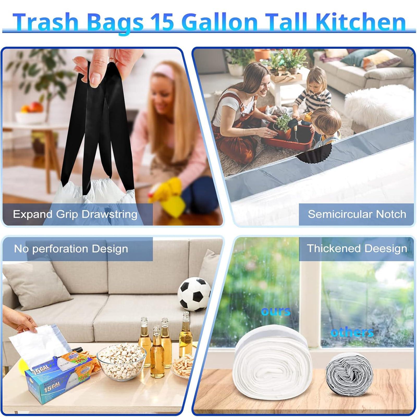 ALLCLEAN 15 Gallon Trash Bags Kitchen Tall Drawstring