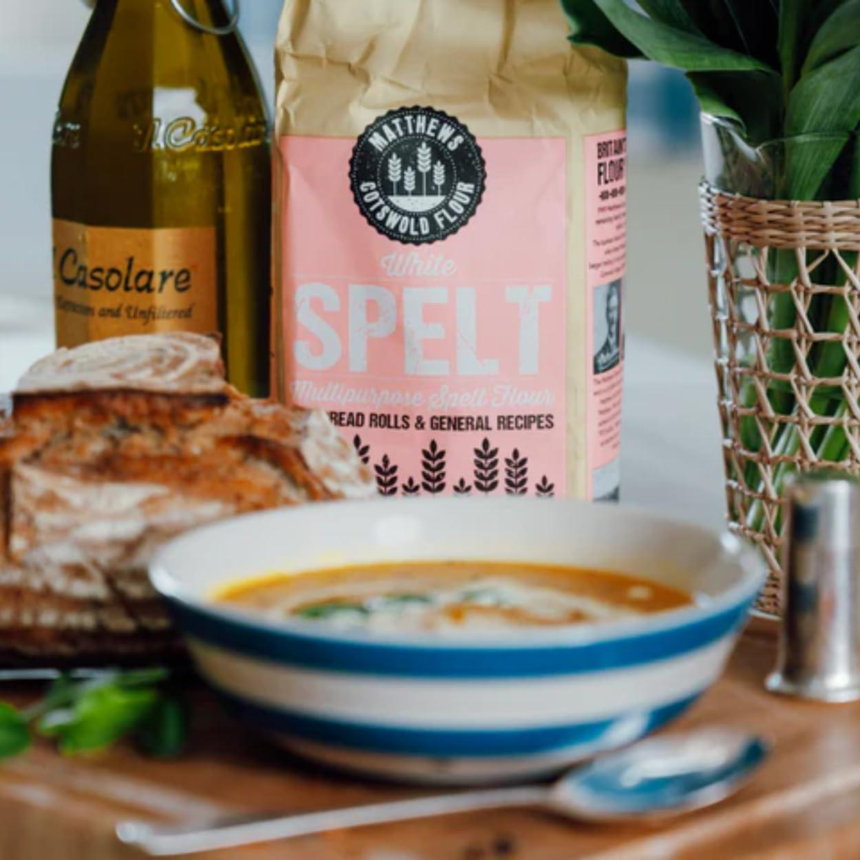 Generic Matthews Strong White Flour 1.5kg and Matthews White Spelt Flour 1.5Kg - High-Protein British Wheat and Regeneratively Farmed Ancient Grain Spelt for Nutritious and Delicious Baking