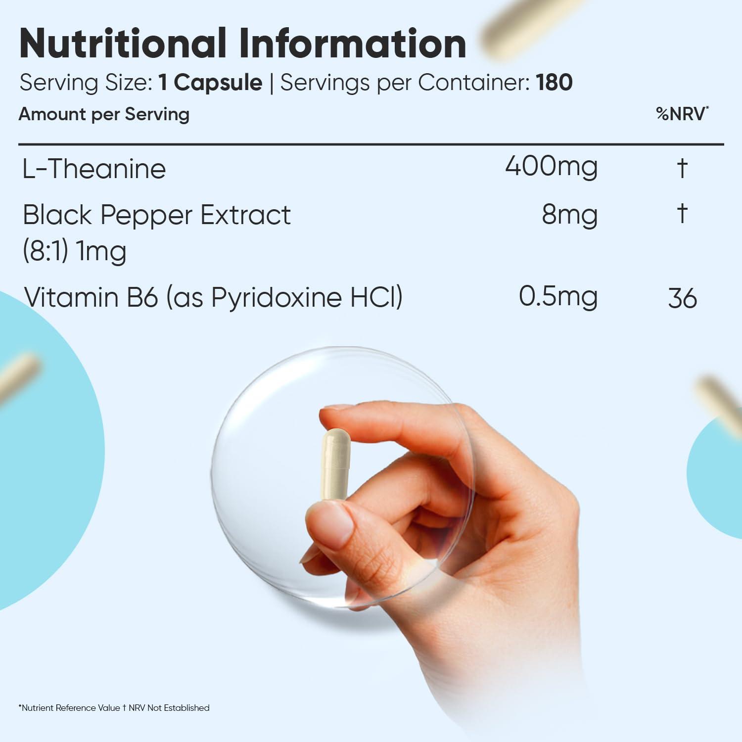 WeightWorld L Theanine with Lemon Balm 500mg - 180 Vegan Capsules - Natural Nootropics L-Theanine Supplements - High Strength L-Theanine Capsules - 6 Months Supply - Alternative to Coffee - Non GMO & Gluten Free