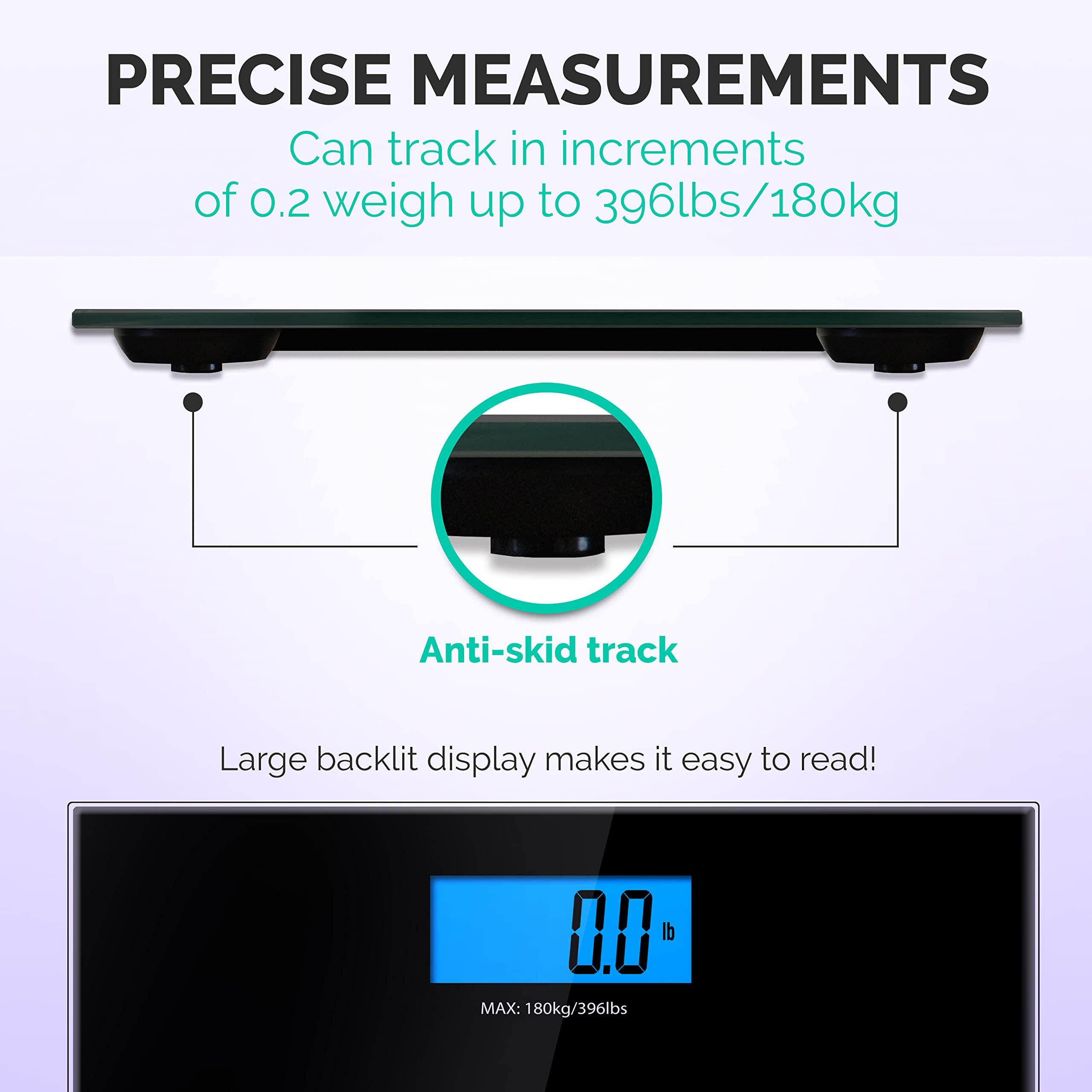 Coby COBY Tempered Glass Digital Bathroom Scale with Color Changing LCD Backlit Display, Black, 3.47 Pound