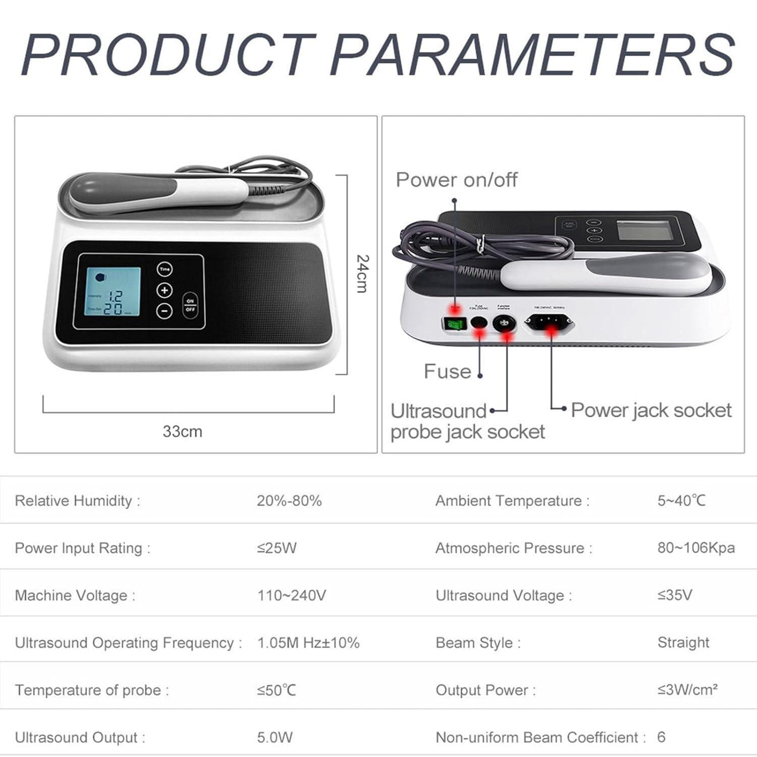 FreshCart Basics Ultrasound physiotherapy device, professional physiotherapy device for relieving muscle and joint pain, 5 intensity levels/adjustable time 5-30 minutes, targeted at the body