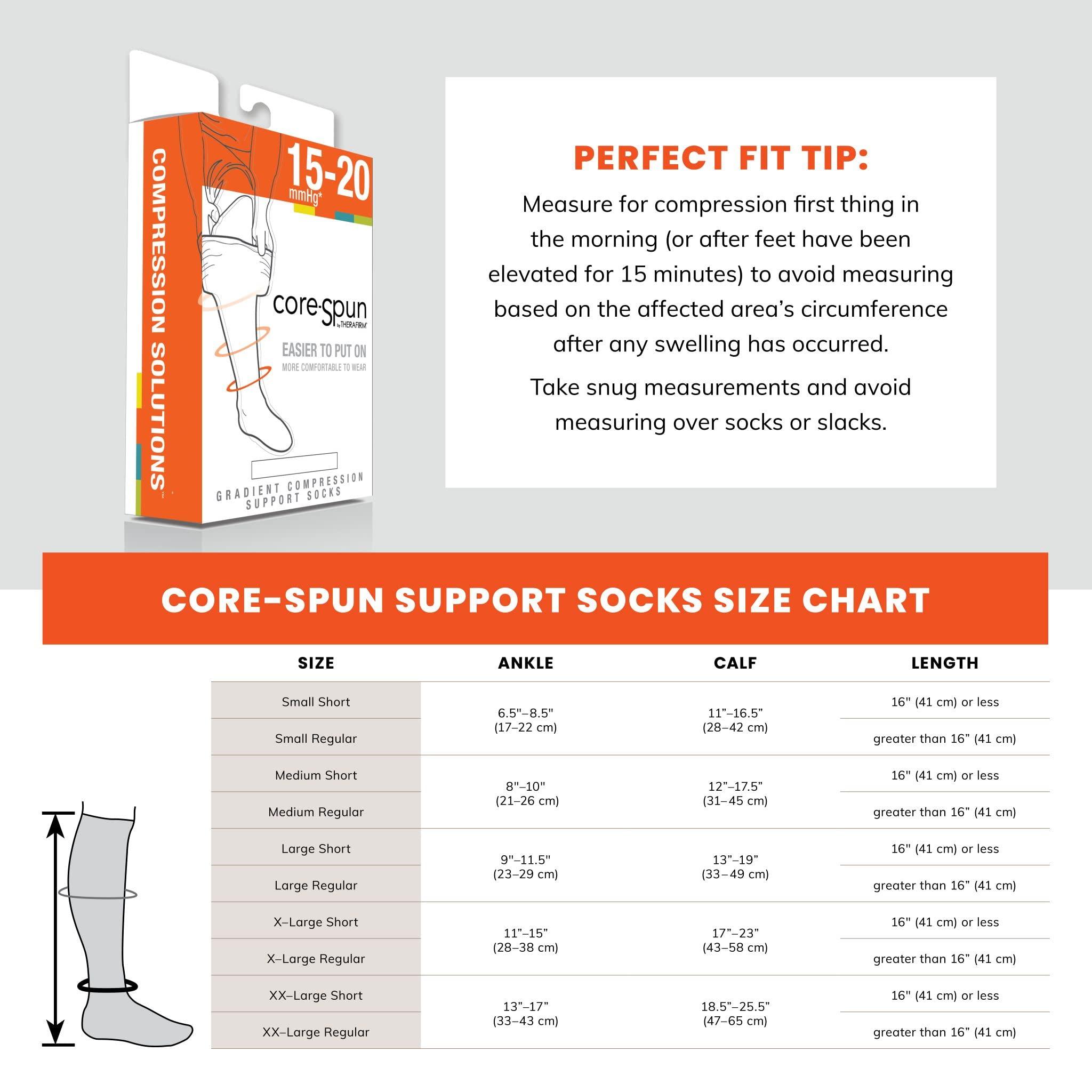 CORE-SPUN BY THERAFIRM Core-Spun 15-20mmHg Medical Mild Graduated Knee High Compression Socks, Black, X-L Short