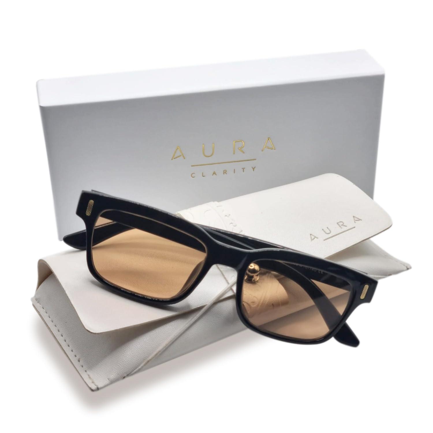 Aura Clarity Aura Clarity Migraine Glasses Blue Light Blocking Glasses FL-41 Light Sensitivity Glasses for Men and Women Ultra-Lightweight and Chic Anti Blue Light Glasses for Computer, Gaming, Outdoor