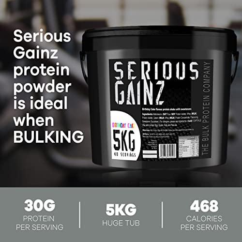 The Bulk Protein Company The Bulk Protein Company, SERIOUS Gainz - Whey Protein Powder - Weight Gain, Mass Gainer - 30g Protein Powders (Birthday Cake, 5kg)
