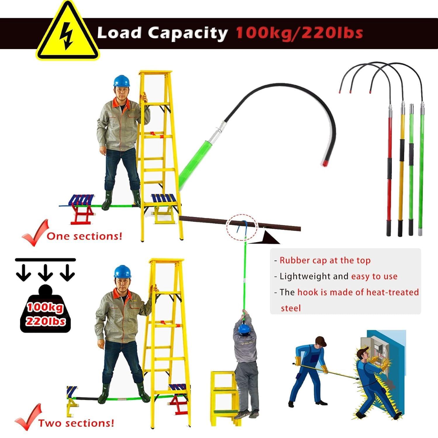 BESTXH BESTXH High Voltage Insulated Rescue Hook, Electrical Safety Rescue Hook Lightweight, 220lb Load Safety Rescue Hook, Detachable Insulated Rescue Hooks, for Electrician Fire,Green,3.3ft/1m