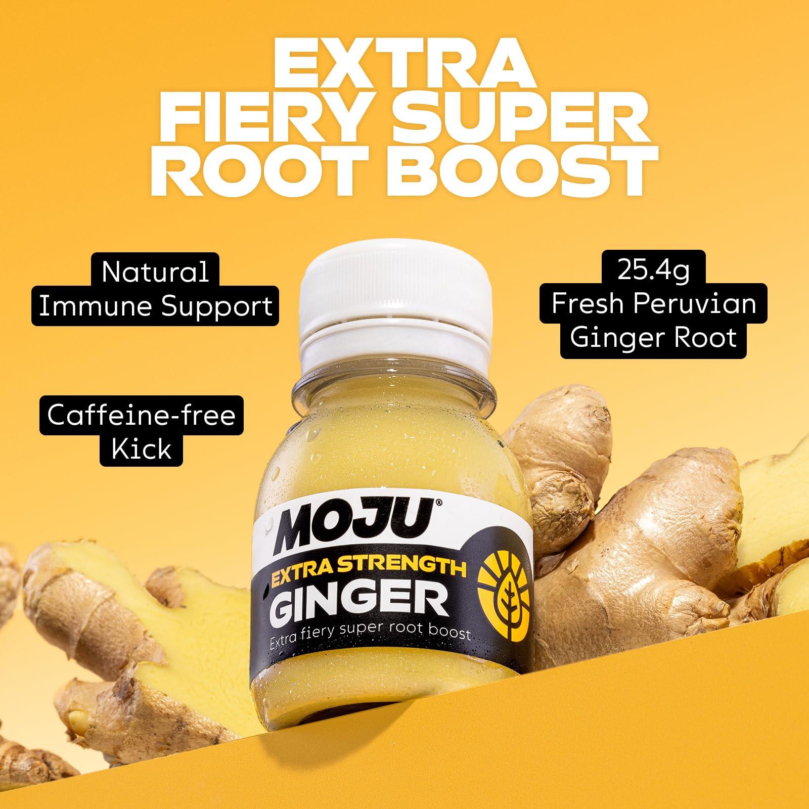 MOJU MOJU Extra Strength Ginger Shot Bottles (12 x 60ml Pack) | Immune Support, Natural Ingredients, No Added Sugars or Sweeteners, Vegan, Ginger Shots, Your Natural Daily Wake Up