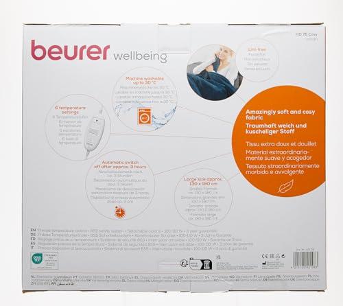 Beurer Beurer HD 75 Ocean Electric Blanket, Cuddly Soft Heat Blanket, 6 Temperature Settings, Machine Washable, with Automatic Shut-Off and Extra Safe, Teal, 180 x 130 cm