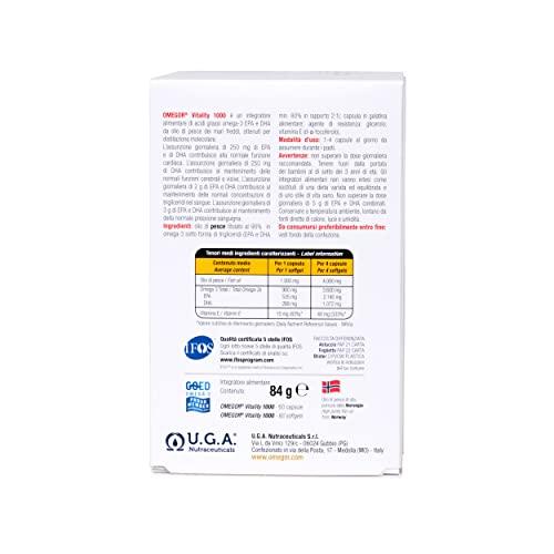 OMEGOR OMEGOR Vitality 1000-90 Capsules - Omega-3 with 800mg EPA/DHA per Capsule | The Only Omega-3 IFOS 5-Star Certified Since 2006 | 90% Omega-3 in rTG Form | High Dosage EPA and DHA