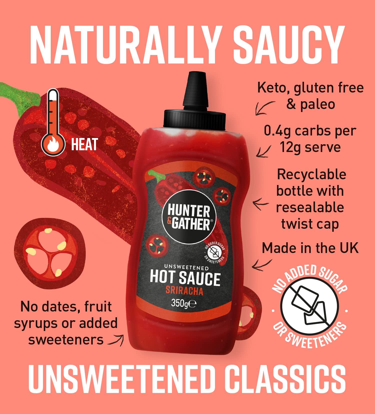 Hunter & Gather Hunter & Gather Unsweetened Hot Sauce | 2 x 350g Hot Sriracha Sauce Keto, Paleo, Low Carb & Vegan Friendly | Free from Added Sugar & Sweeteners