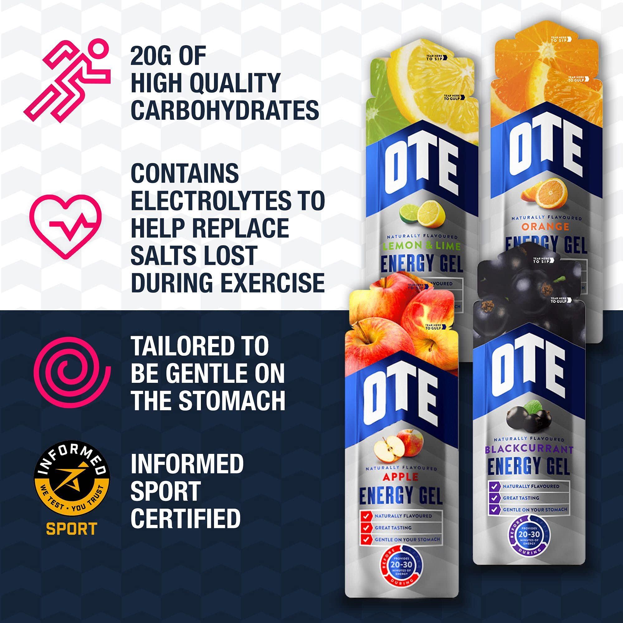 OTE OTE Sports Energy Gels - Energy Gel for Running & Cycling - Hydration Supplement Pack with Carbohydrates and Electrolytes - Perfect for Marathons and Endurance Sport - 56g x 20 - (Orange)