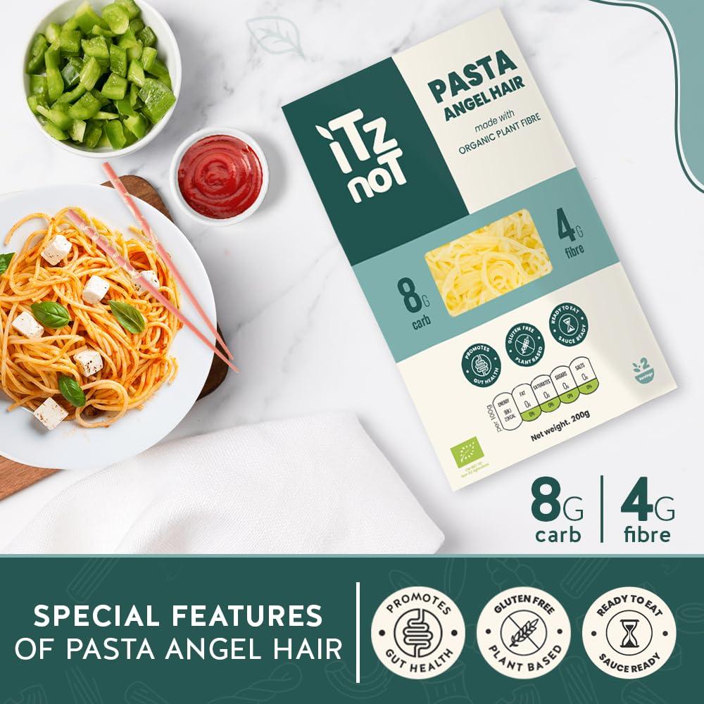 ITZ NOT iTz noT jusT PASTA ANGEL (Pack of 6, 200g Each) Ready cooked, Shirataki, Moyu, Konjac Plant Fibre Pasta, Low Carb, & No Added Preservatives, Healthy, Gluten Free, Gut Health. 100% Natural