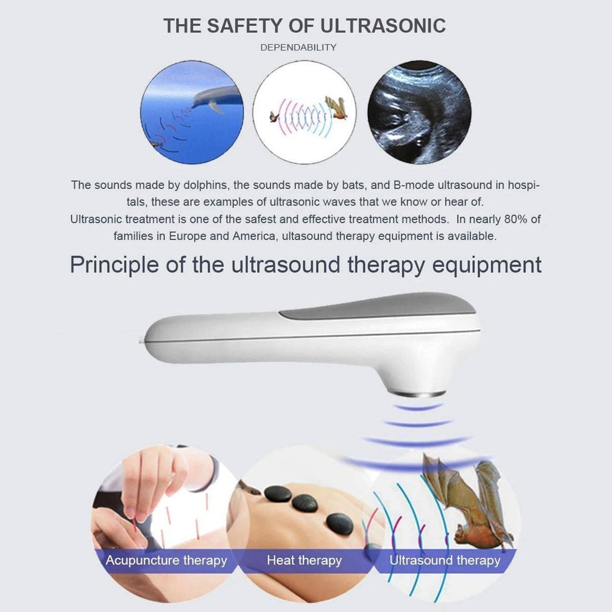 FreshCart Basics Ultrasound physiotherapy device, professional physiotherapy device for relieving muscle and joint pain, 5 intensity levels/adjustable time 5-30 minutes, targeted at the body