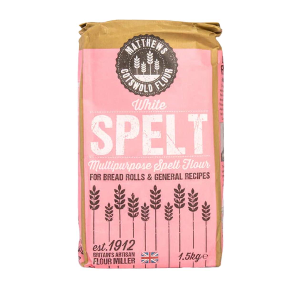 Generic Matthews Strong White Flour 1.5kg and Matthews White Spelt Flour 1.5Kg - High-Protein British Wheat and Regeneratively Farmed Ancient Grain Spelt for Nutritious and Delicious Baking