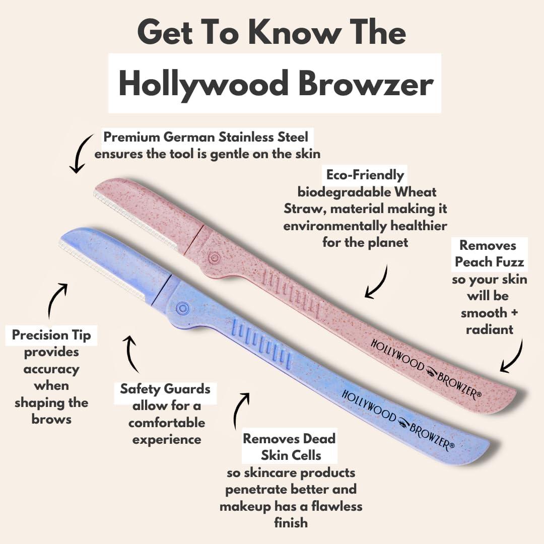 Hollywood Browzer Hollywood Browzer Dermaplaning Razor Tool for Face - Eyebrow Shaping - Removing Unwanted Hair and Peach Fuzz - Exfoliating Tool for Women - Face Razor for Women - Duo Pack (Amethyst and Citrine)