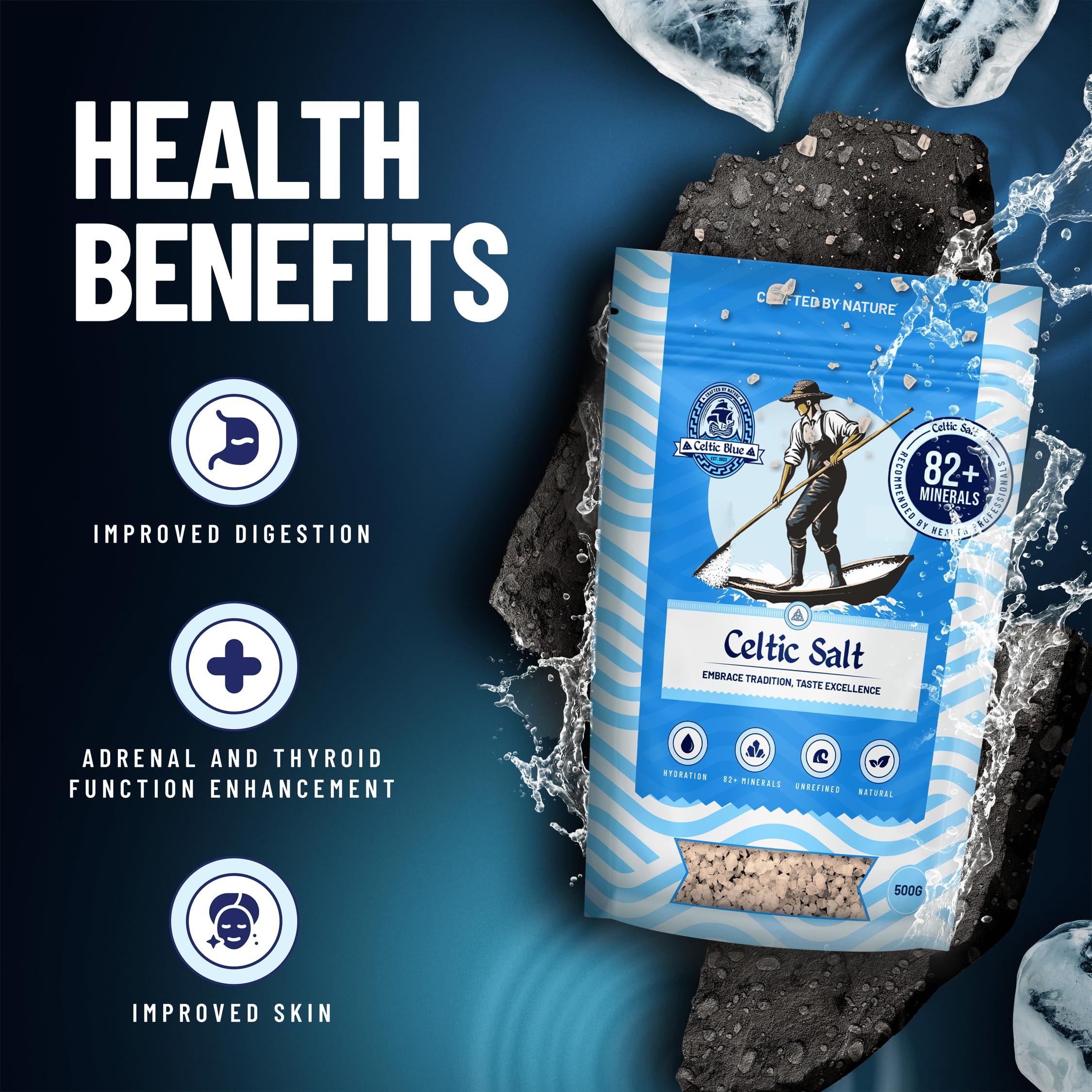 Celtic Blue Celtic Blue Celtic Sea Salt 500g | 100% Unrefined Coarse Celtic Sea Salt | 82+ Essential Minerals & Nutrients | Light Grey Celtic Salt | Traditionally Hand Harvested from Gurande, France