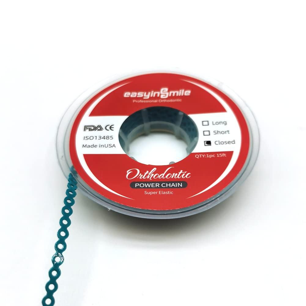 SNAWOP SNAWOP Dental Orthodontic Power Chain Multicolor Spool Elastic Rubber Bands for Teeth Braces (Closed, Turquoise)