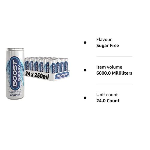 Boost Boost Energy Drink Sugar Free Original - 24 Pack Drinks with Caffeine, Taurine and Vitamin B | Carbonated Energy Drinks | Gluten Free Vegan Low Calorie Zero Sugar Fizzy Drinks | 24x250ml