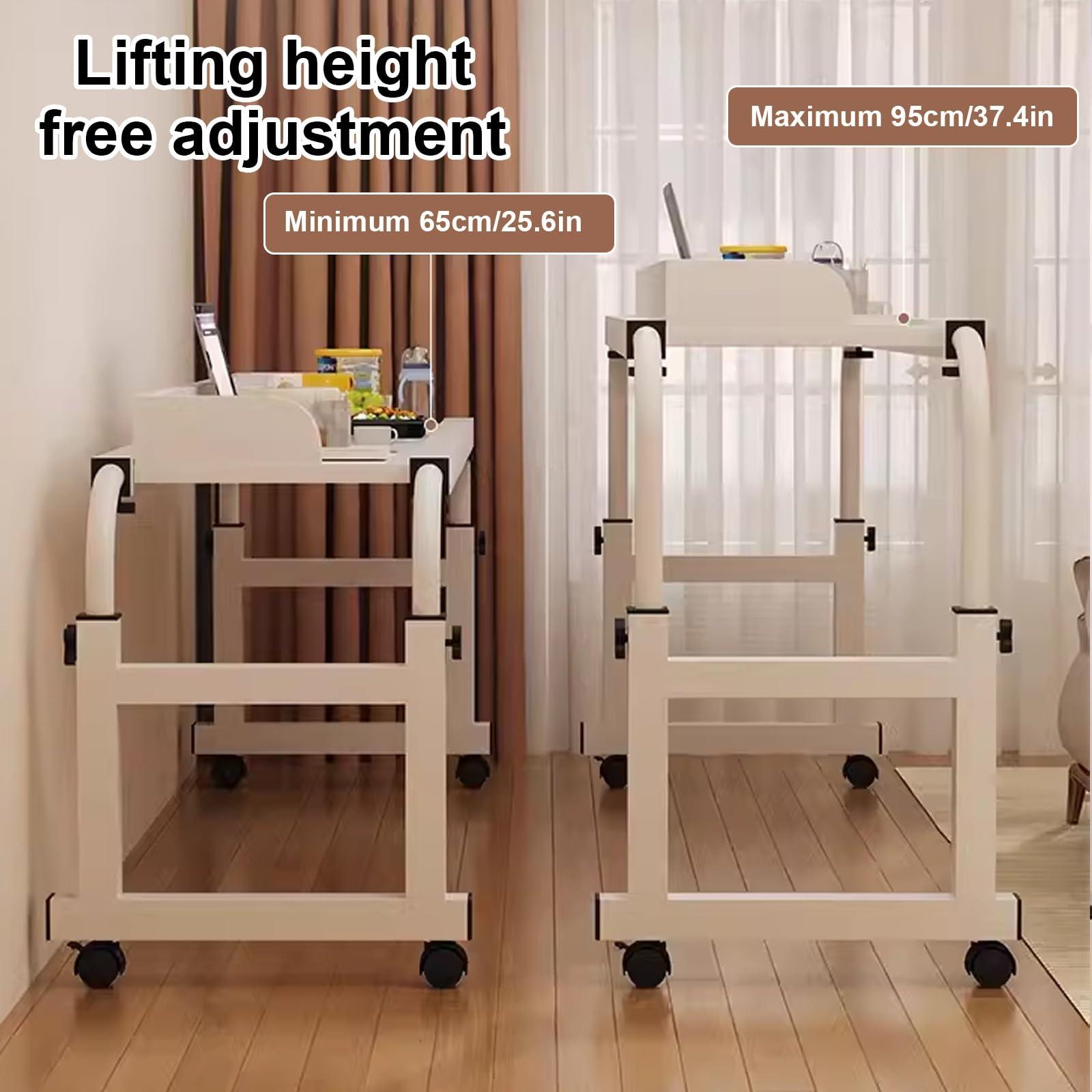 FreshCart Basics Rolling Bed Table, Adjustable Height Over Bed Table with Wheels for Queen Size Beds - Mobile Computer Desk, Laptop Cart, Standing Workstation