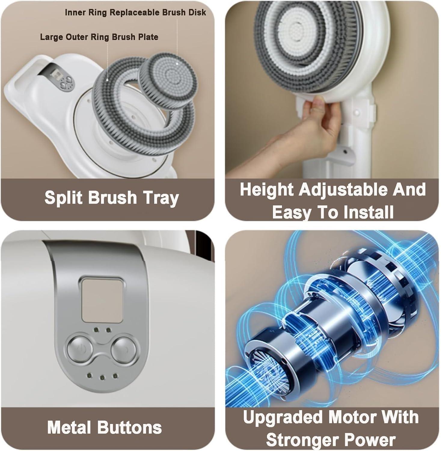 HMHOOXU HMHOOXU Electric Back Bath Brush, Wall Mounted Back Scrubber, Shower Back Scrubber with 360 Automatic Rota-Tion, 2-Speed Adjustment, 18CM Large Brush Head, for Shower, Deep Cleansing.