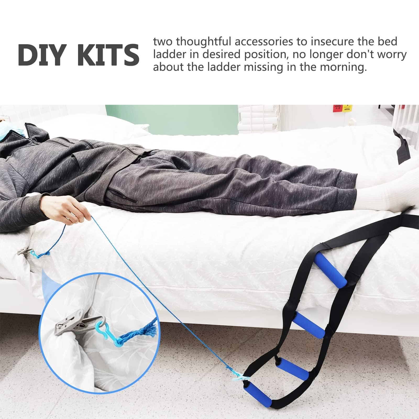 Homymusy Bed Ladder Assist,Pull up Helper and Sit up Helper 4 Handle Grips,Bed Rail Assistance Devices Adjustable Length Bed Lift for Any Beds Mobility Aid for Elderly, Handicapped,Injured (160 INCHES)