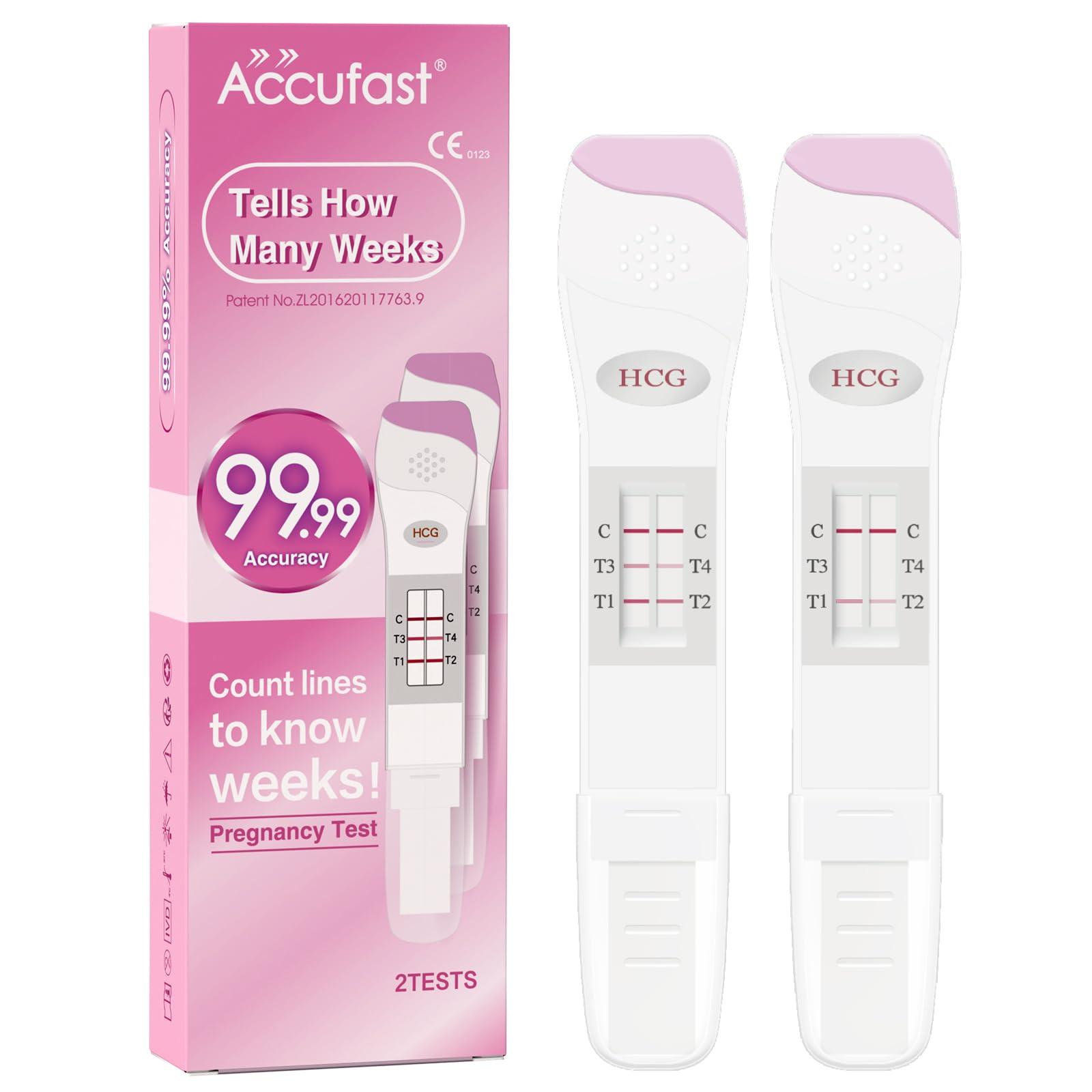 Accufast Accufast Pregnancy Test for Early Detection with Week Indicator to Tell You How Many Weeks Pregnant, hCG Urine Test with 99.99% Accurate & Quick Result (2 Tests)